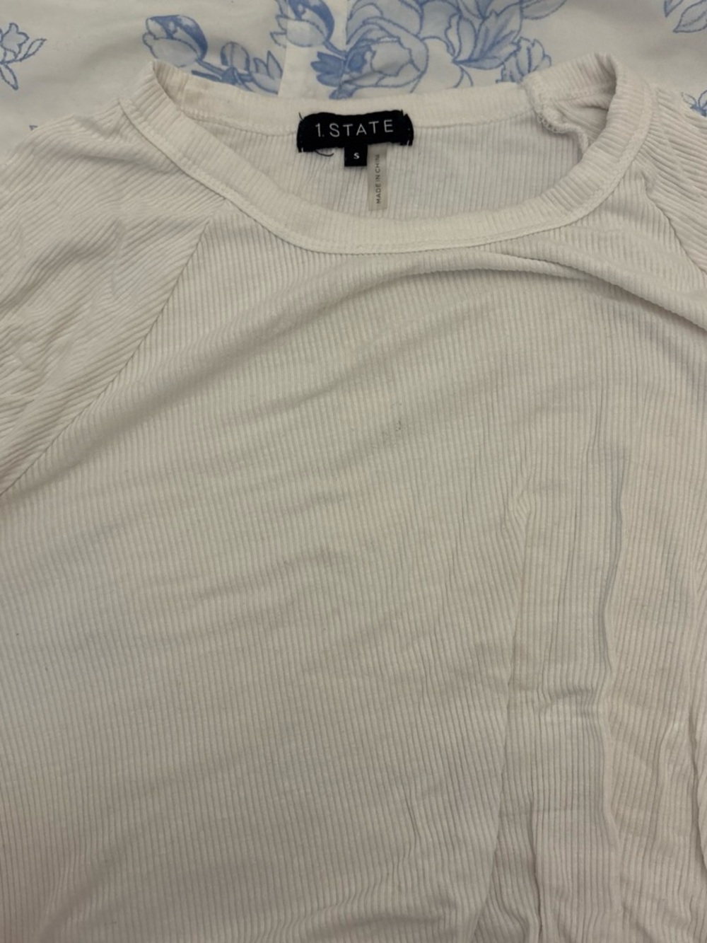 1.STATE Cream Ribbed Short Sleeve Tee - Picture 2 of 3